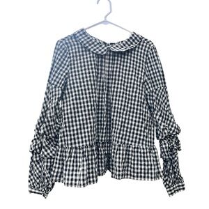 Listicle Black and White 100% Cotton Checkered Blouse